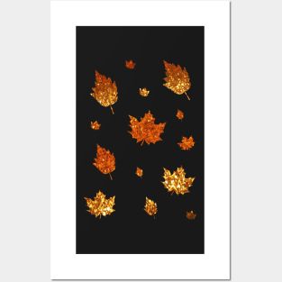 Golden Orange Ombre Faux Glitter Autumn Fall Leaves Posters and Art